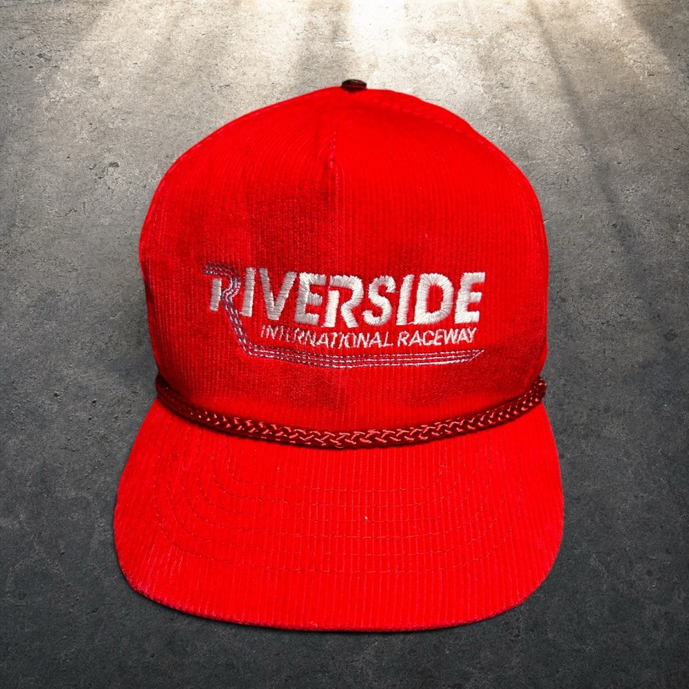 Vintage Riverside International Raceway Red Corduroy Rope Hat Trucker OSFA